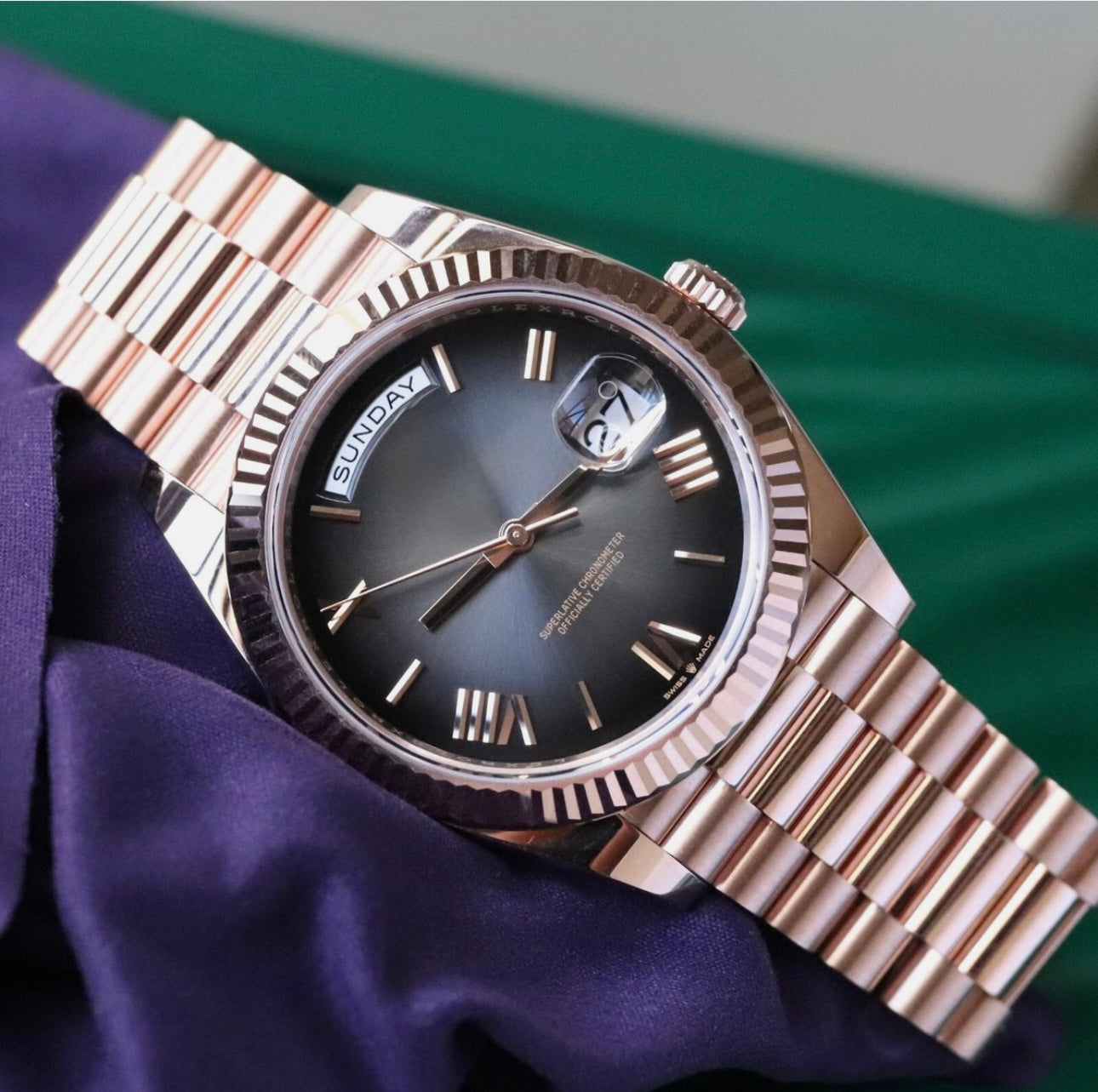 LUCENT Sol-Luna (Day Date) 40MM Rose Gold Automatic Watch Slate Ombre Dial
