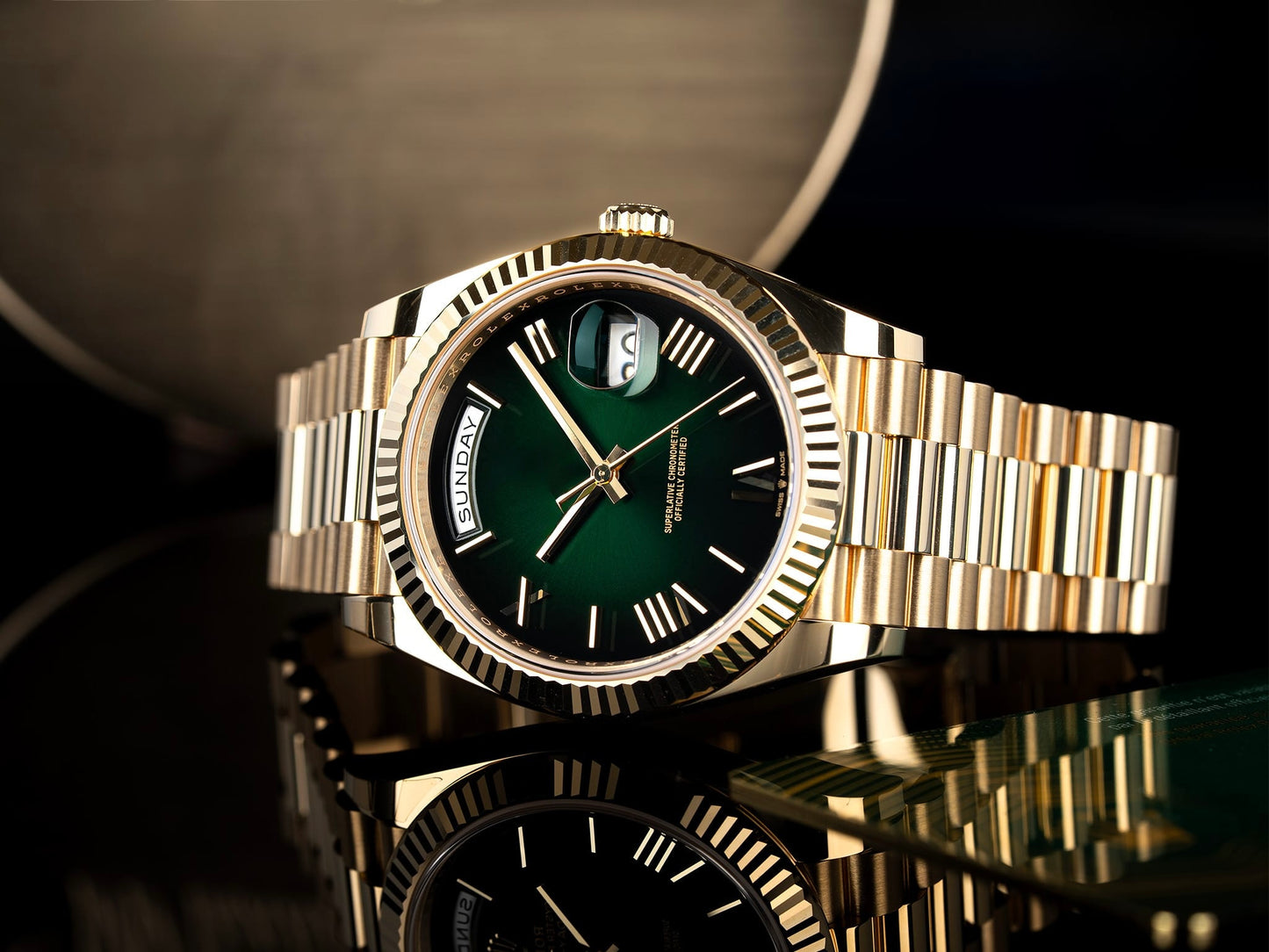 LUCENT Sol-Luna (Day Date) 40MM Yellow Gold Automatic Watch Green Ombre Dial