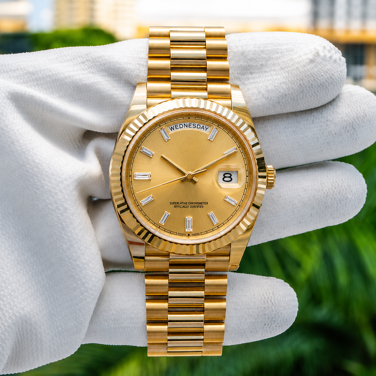 LUCENT Sol-Luna (Day Date) 40MM Rose Gold Automatic Watch Champagne Baguette Dial