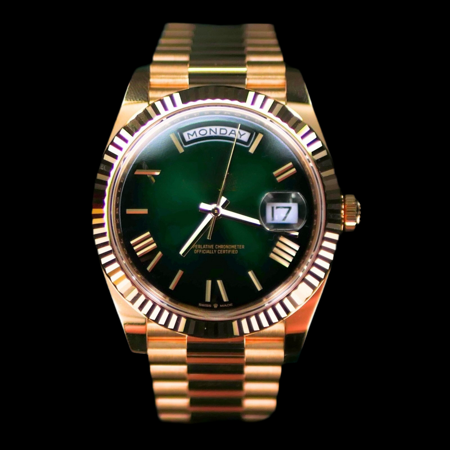 LUCENT Sol-Luna (Day Date) 40MM Yellow Gold Automatic Watch Green Ombre Dial
