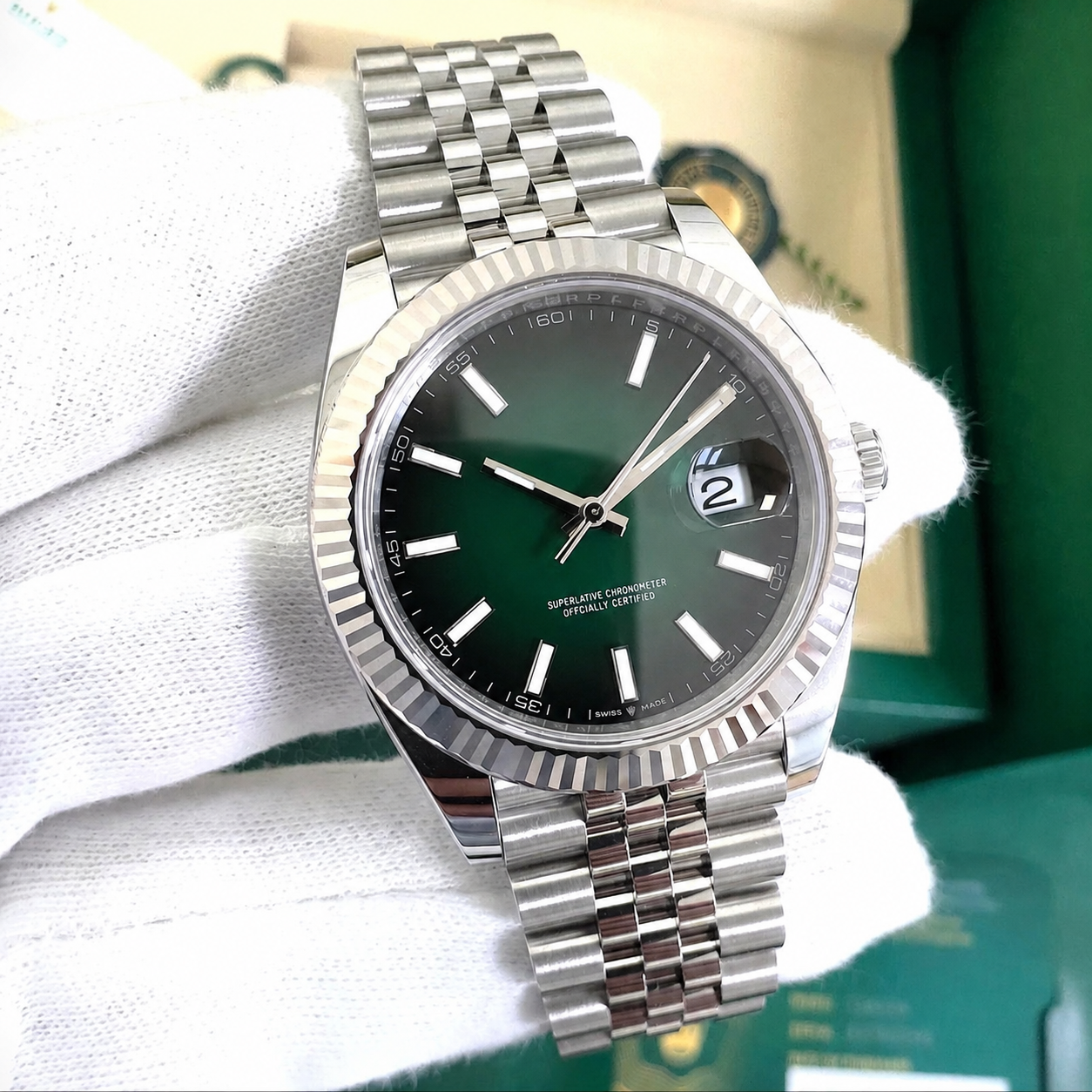 LUCENT Lunodate 41MM Silver with Green Ombré Dial