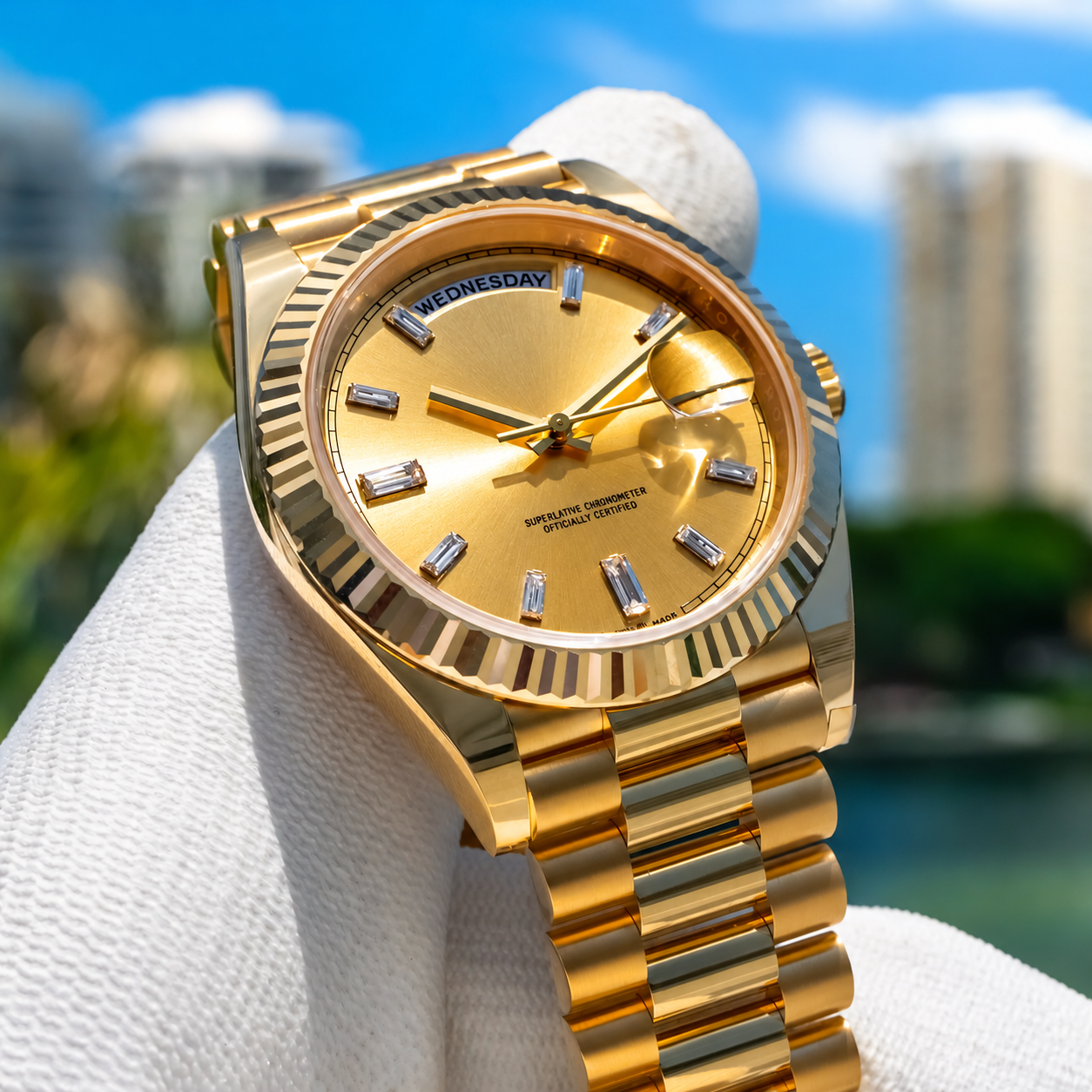 LUCENT Sol-Luna (Day Date) 40MM Rose Gold Automatic Watch Champagne Baguette Dial