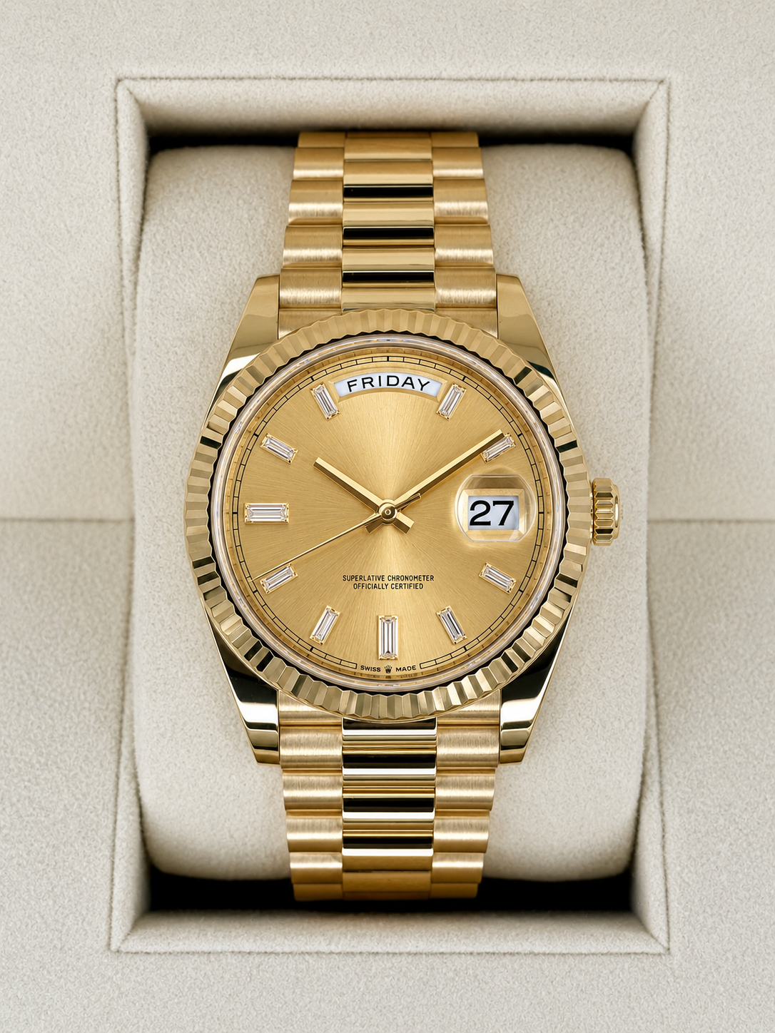 LUCENT Sol-Luna (Day Date) 40MM Rose Gold Automatic Watch Champagne Baguette Dial